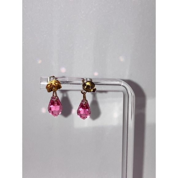 Rose Pink Crystal Teardrop Bezel Stud Earrings! - Picture 4 of 8